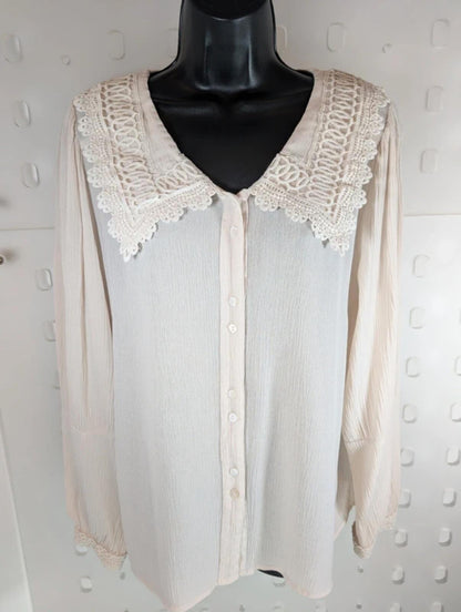 Cream Malina Blouse Statement Crochet Collar Boutique Size 40