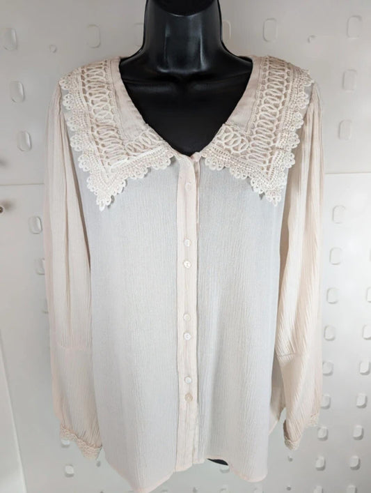 Cream Malina Blouse Statement Crochet Collar Boutique Size 40