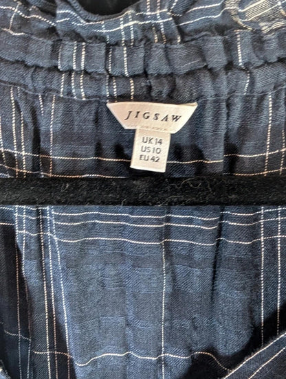 Jigsaw UK14 Navy Check Cotton Linen Blend Maxi Dress with Slip