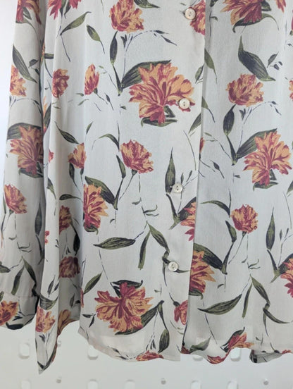 Nightingales 1980s Vintage Tulip Print Viscose Georgette Shirt UK14