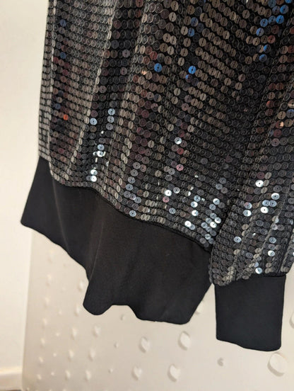 Reiss 1971 Black Sequin Long Sleeve Top Size S