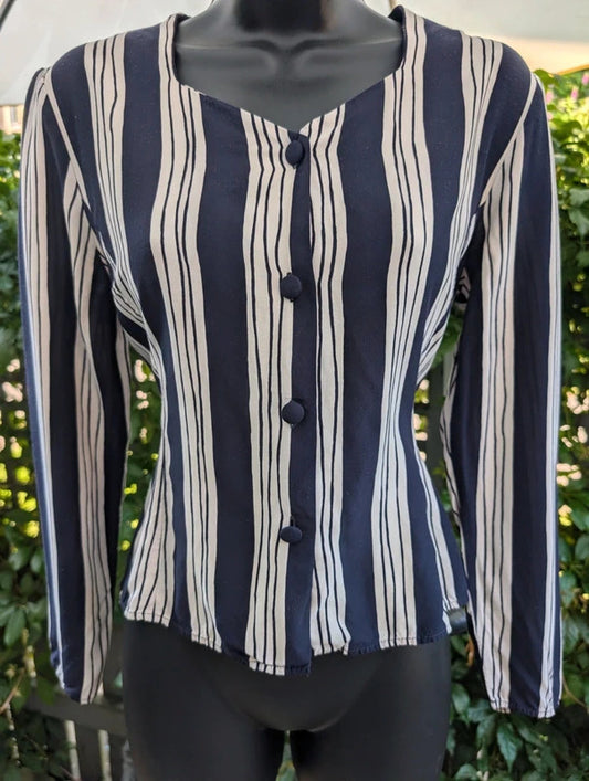 Next Collection Vintage Style Stripe Blouse Navy White UK8