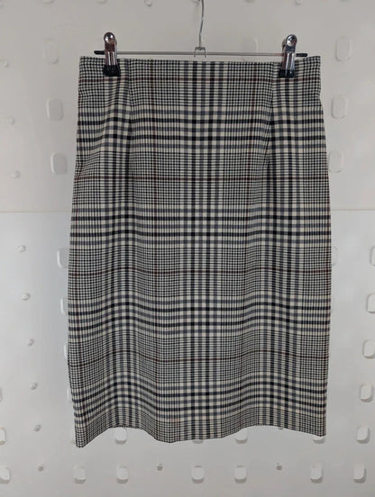 Vintage St Michael Check Wool Blend Pencil Skirt UK8 Made in Germany