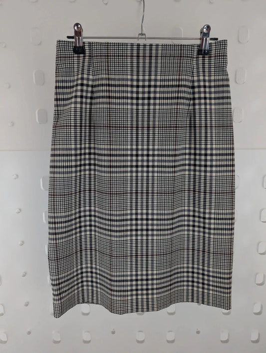 Vintage St Michael Check Wool Blend Pencil Skirt UK8 Made in Germany