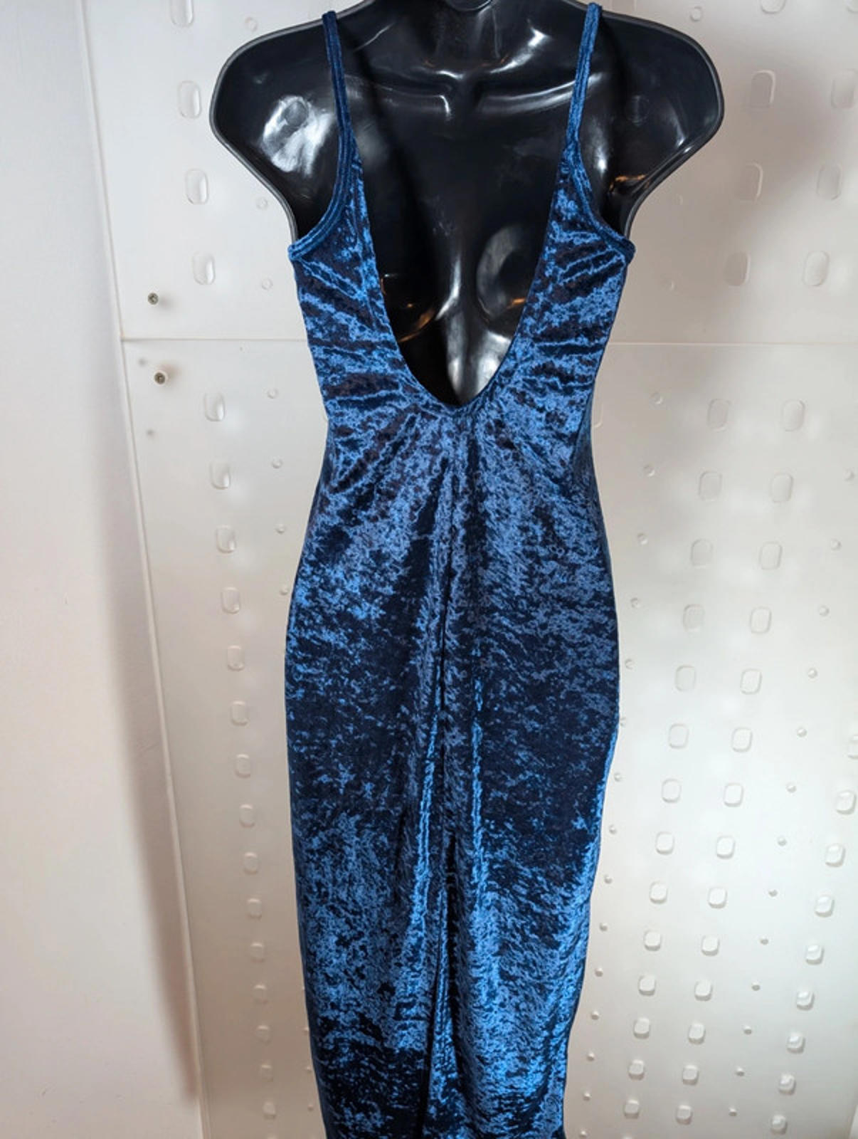 Vintage 90s blue crushed velvet midi dress fits UK 10 (labelled 12)