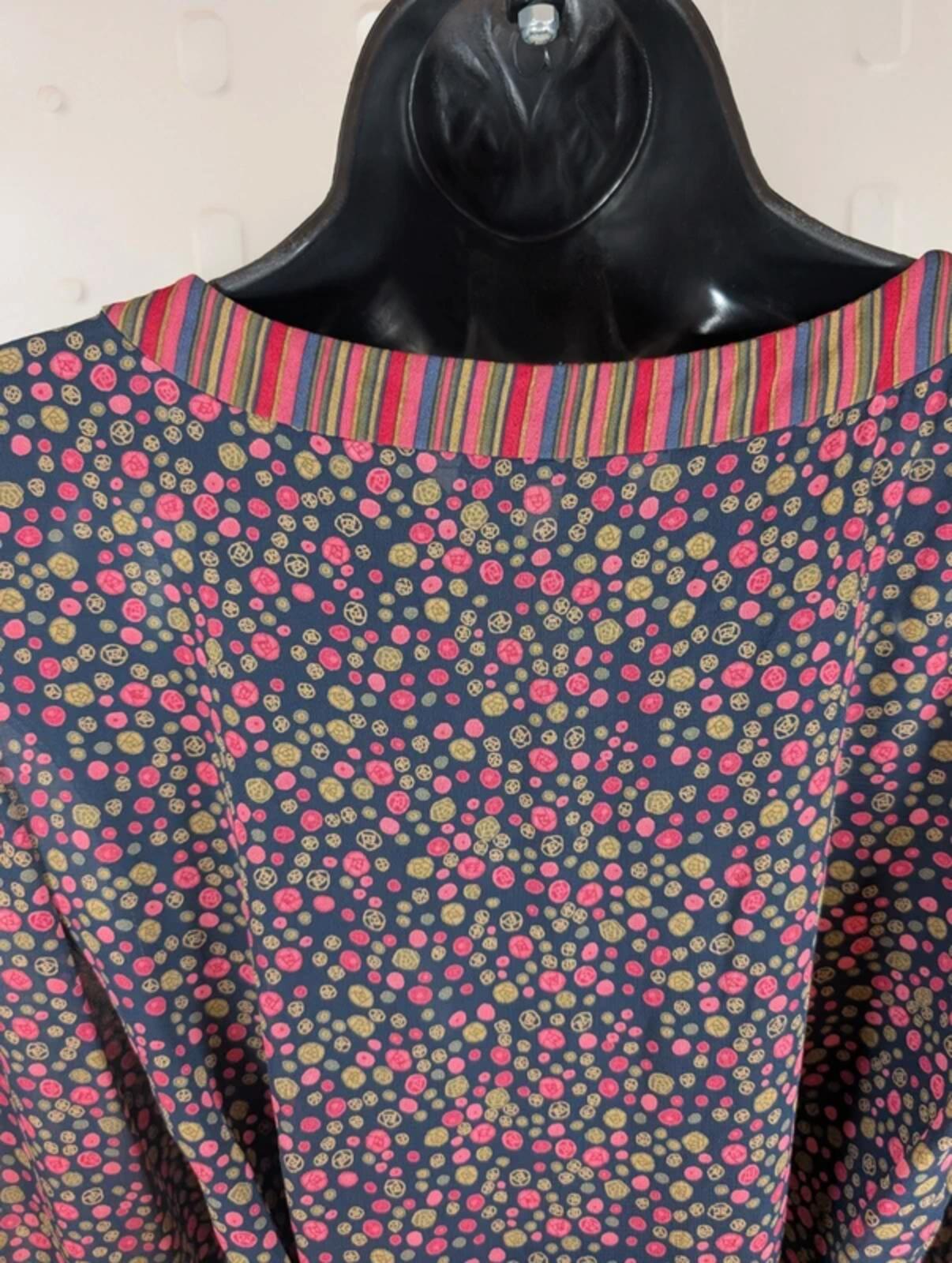 Laura Ashley Tie Blouse UK10 Pink Khaki Print