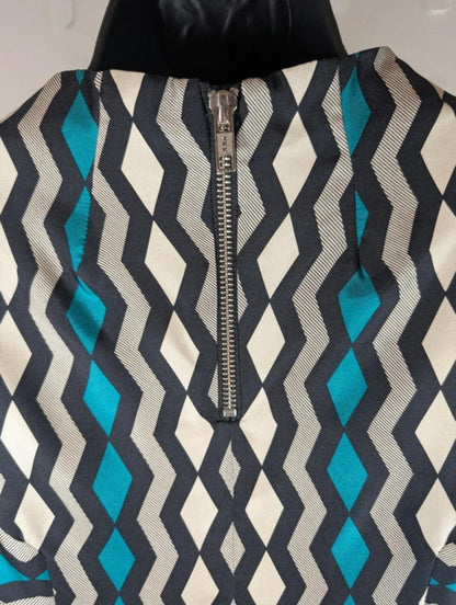 Milly New York Silk Geometric Print Top Made In USA UK8