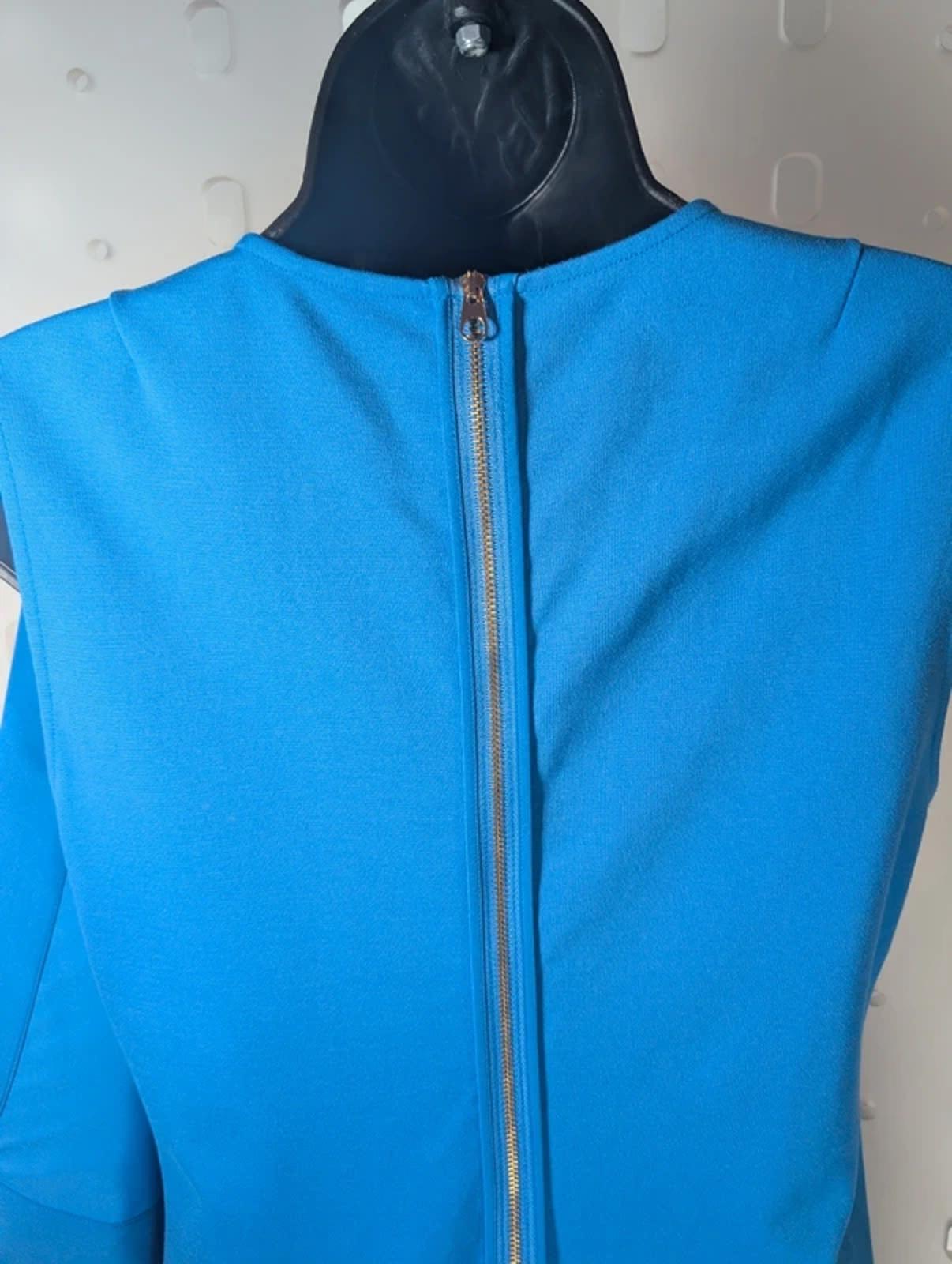 Ted Baker Blue Asymmetric Bodycon Dress Size 3 UK 12 Gold Button Detail Occasion