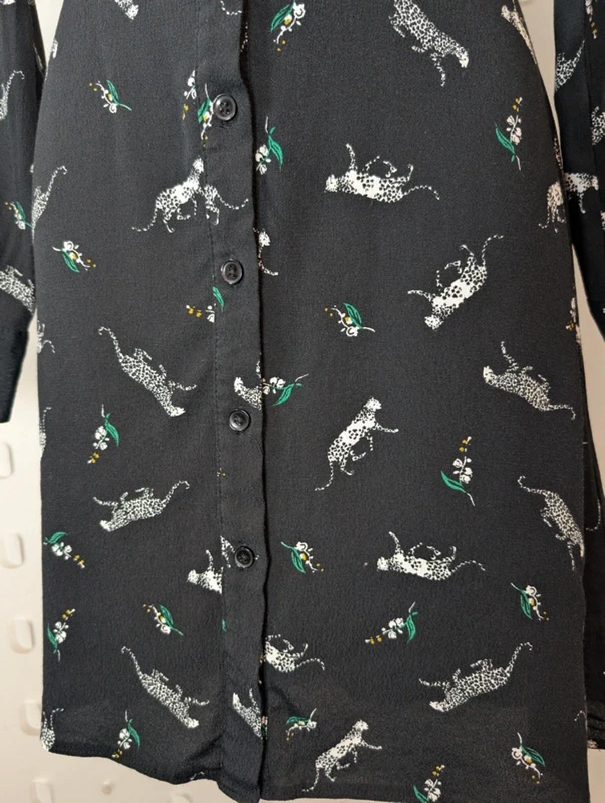 Warehouse Black & White Leopard Animal Print Dress UK8 Button Front Viscose