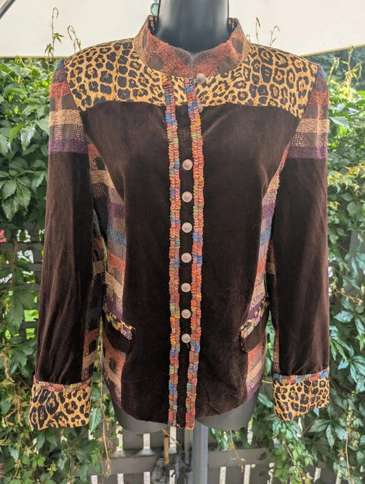 Vintage Tullo Mixed Media Velvet Patch Jacket Brown UK14