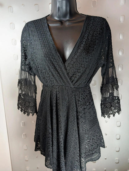 Black crochet mini dress – size Small