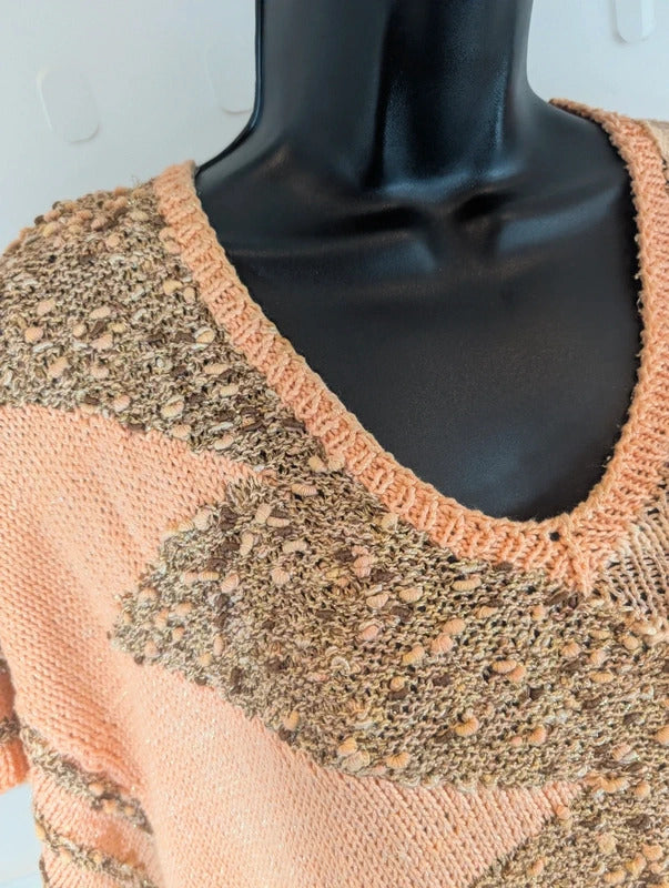 Vintage 1980s Handmade Peach Abstract Oversized Knit Vest