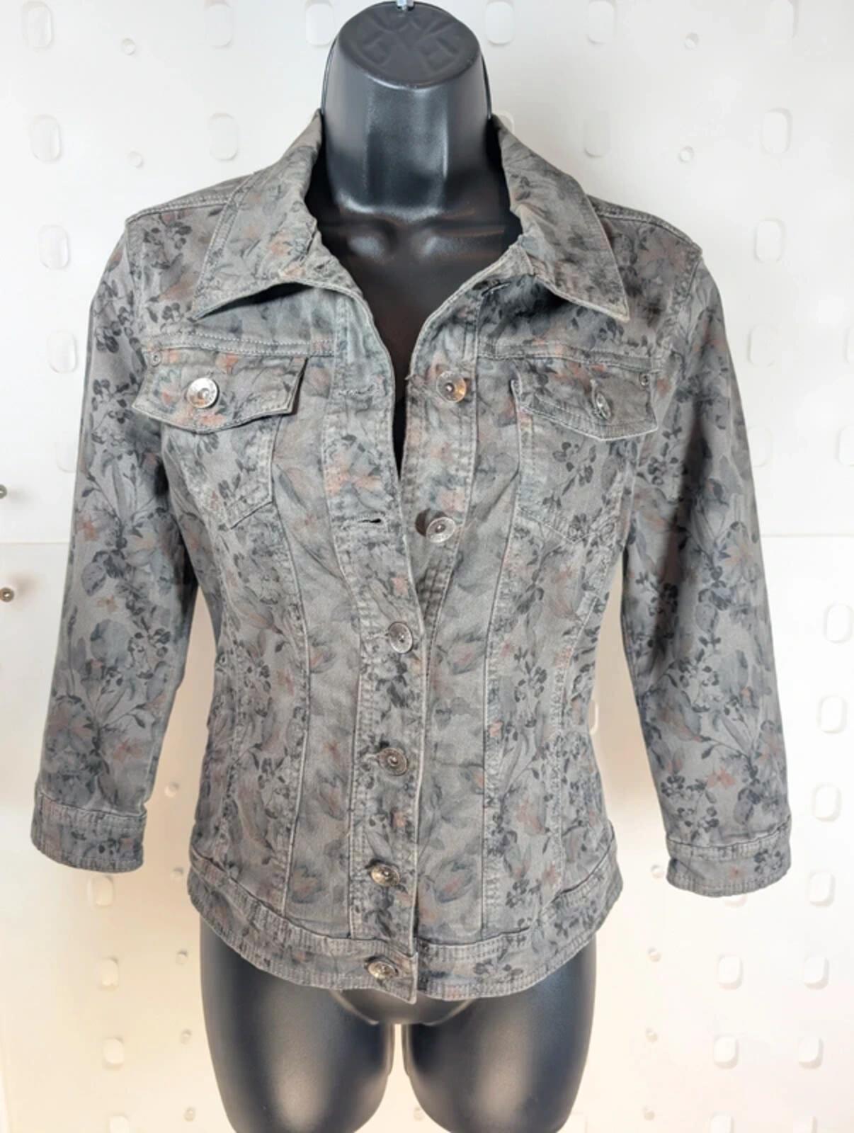 Bonita Floral Denim Jacket Grey Rose Print EU36