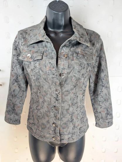 Bonita Floral Denim Jacket Grey Rose Print EU36