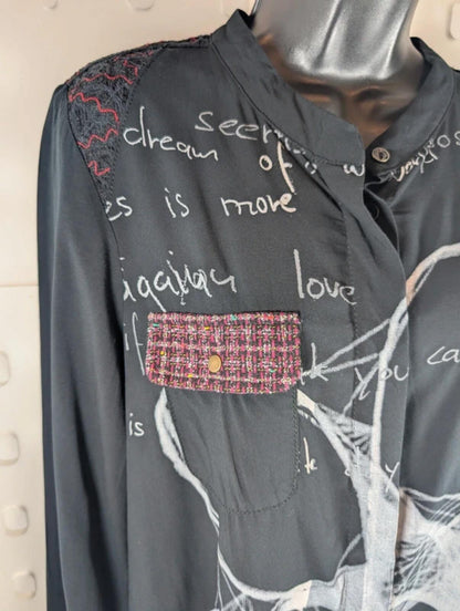 Desigual Abstract Script Print Longline Blouse Shirt Large
