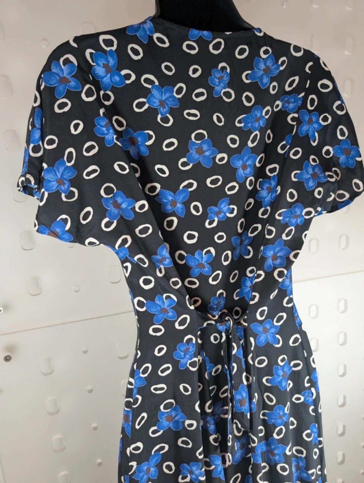 Vintage Citylife Floral Tea Dress Black Blue UK10