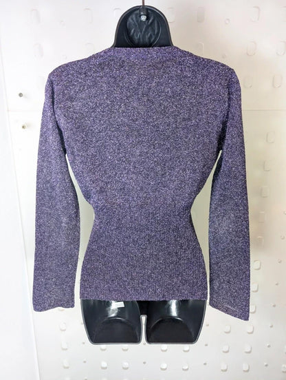 Vintage Miss Selfridge Lurex Knit Top – Ribbed Waist – UK 8 – 90s Glam