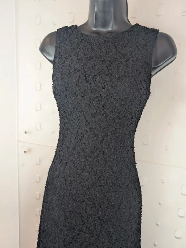Vintage 90s Mackays Black Lace Maxi Dress UK10-12