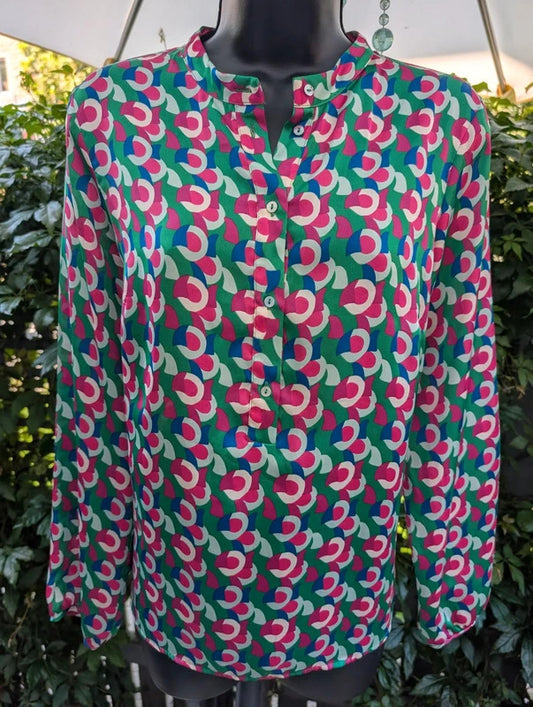 Gallery Geometric Print Shirt Green Blue UK10