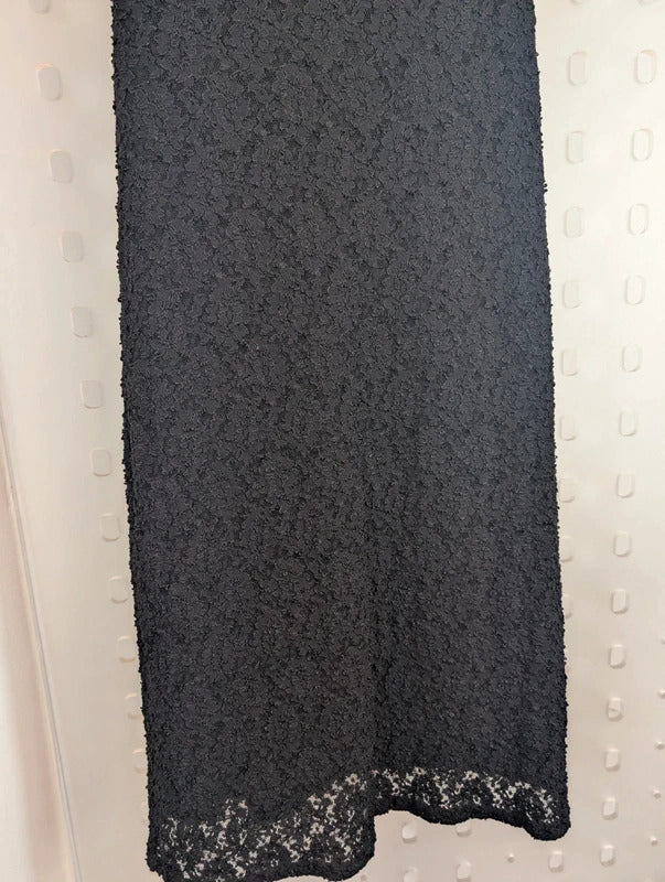 Vintage 90s Mackays Black Lace Maxi Dress UK10-12