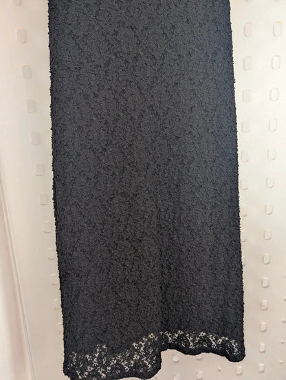 Vintage 90s Mackays Black Lace Maxi Dress UK10-12