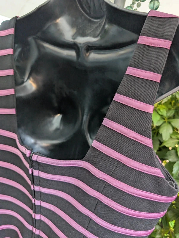 Joseph Ribkoff Trends Satin Stripe Corset Top Black Pink UK16