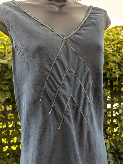 Vintage Linen Blend Longline Vest Top Navy UK12