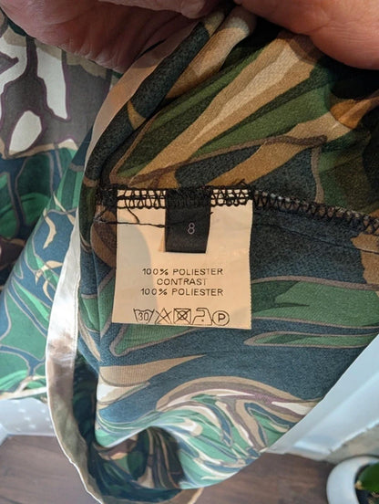 Sara Jones Satin Camo Print Kaftan Mini Dress With Pockets Size 8