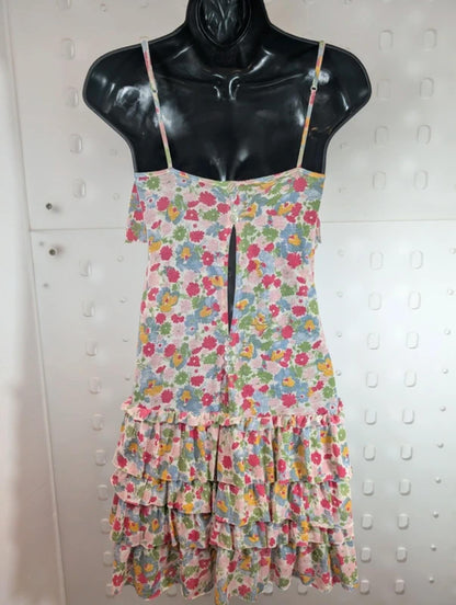 Topshop Y2K Floral Mini Dress Pink Blue UK6