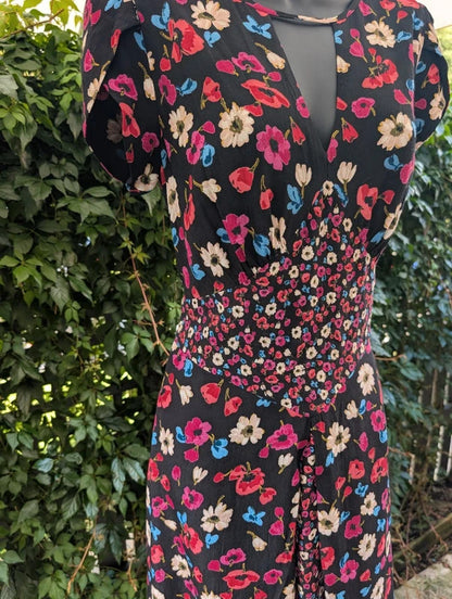 Ossie Clark Floral Tea Dress Keyhole Neckline UK12