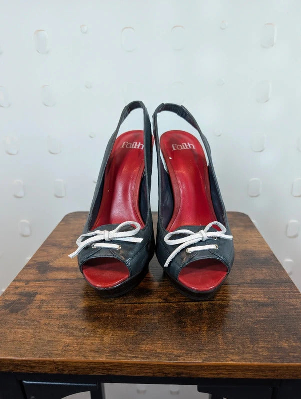 Faith Forest Green Leather Platform Slingback Heels UK5