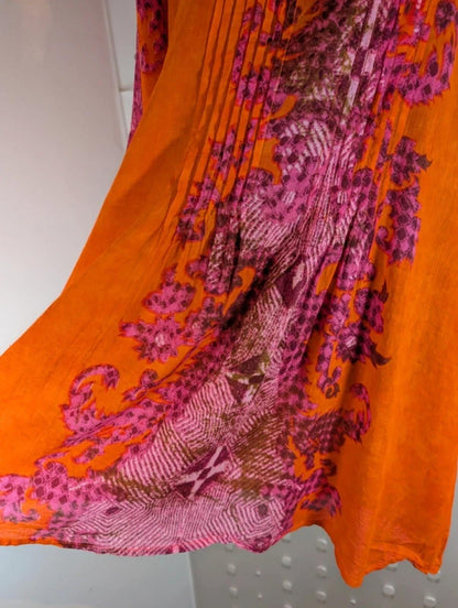 Indian Emporium Cotton Kaftan Beach Cover Up Orange Pink