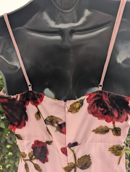 Rare London Burnout Velvet Rose Maxi Dress UK8