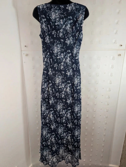 Vintage 90s Lakeland Navy Floral Bias Cut Maxi Dress UK14