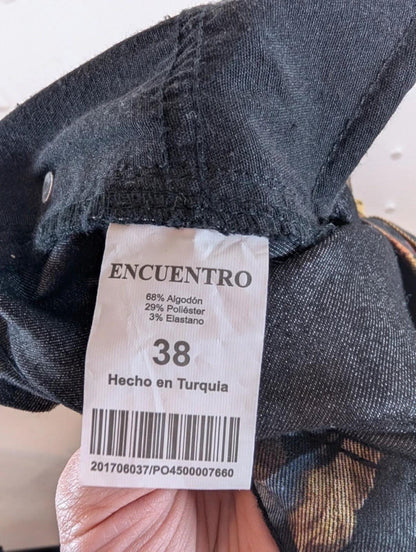 Dark Floral Jeans – High Waist Straight Leg – Statement Print – UK 10