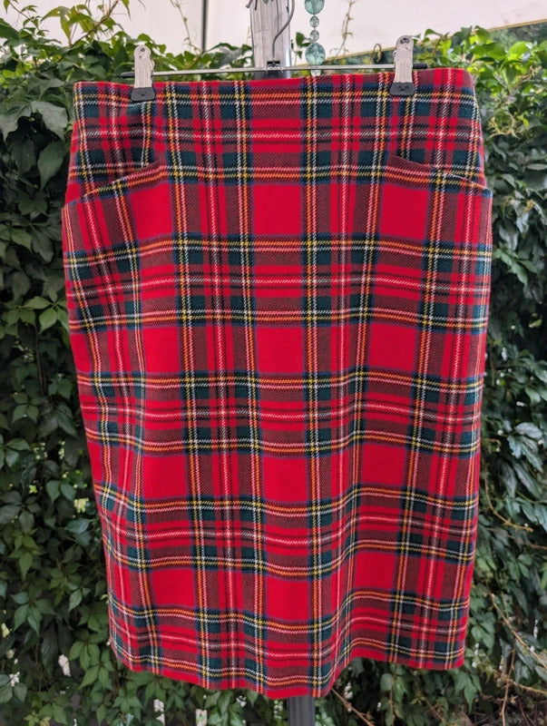 Vintage St Michael Pure New Wool Tartan Pencil Skirt UK14
