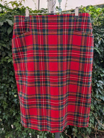 Vintage St Michael Pure New Wool Tartan Pencil Skirt UK14