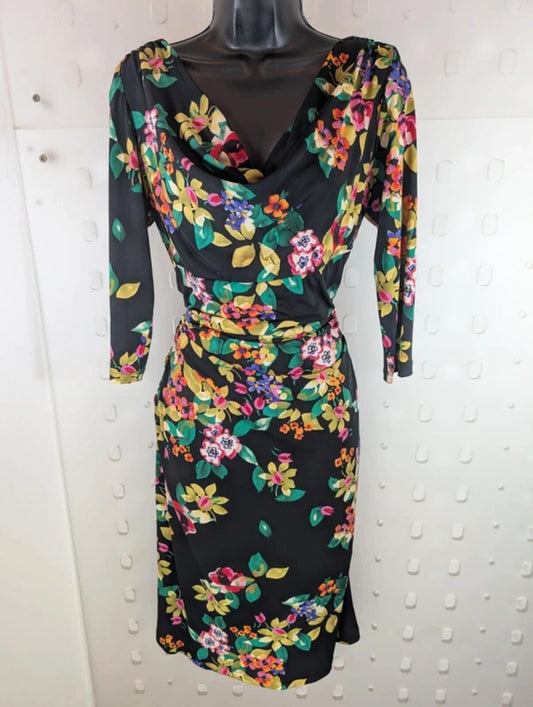 Ronni Nicole shapewear dress UK14 black occasion midi cowl neck sculpting
