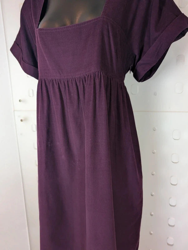 DKNY Aubergine Needle Cord Empire Dress Size 12