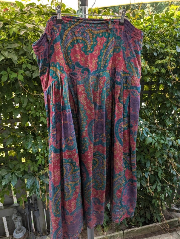 Vintage 1980s Cascade Paisley Skirt Suit Pink Purple Green
