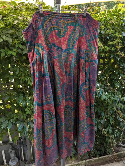 Vintage 1980s Cascade Paisley Skirt Suit Pink Purple Green