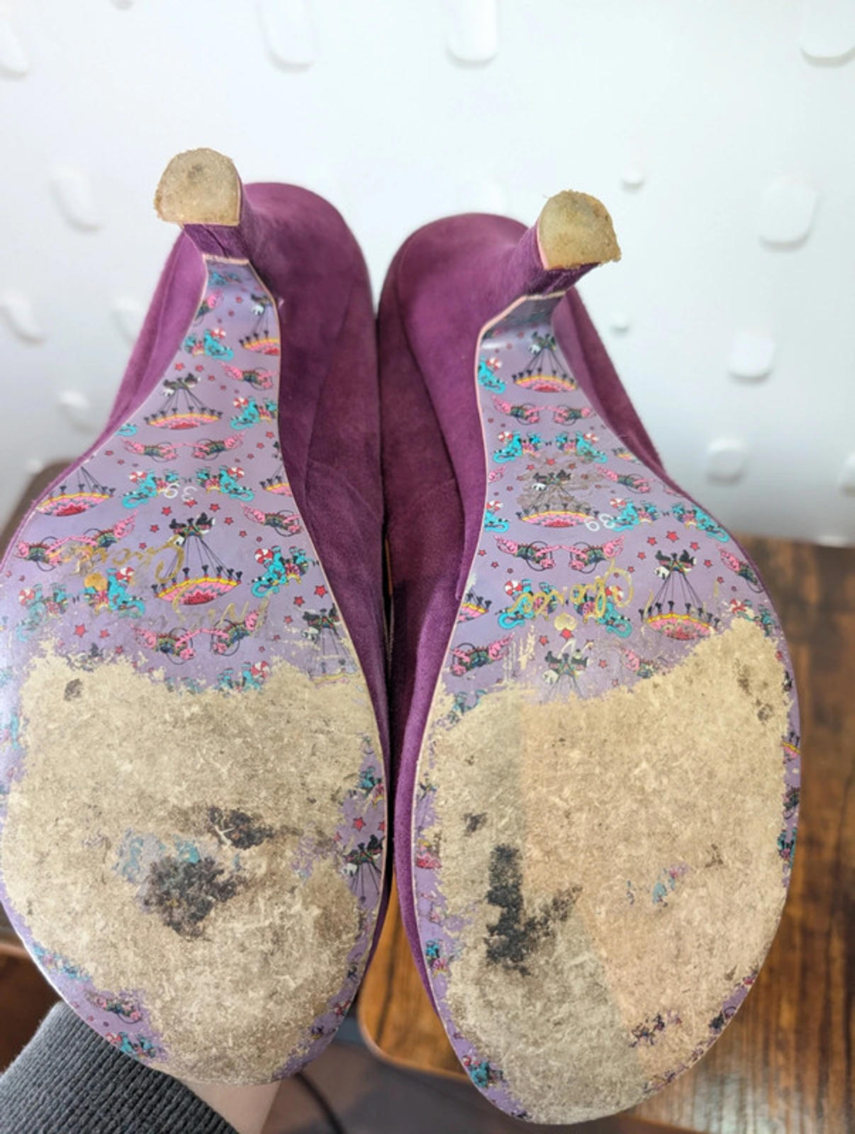 Irregular Choice purple suede heels | UK 6 | Bow & cat detail | Project pair