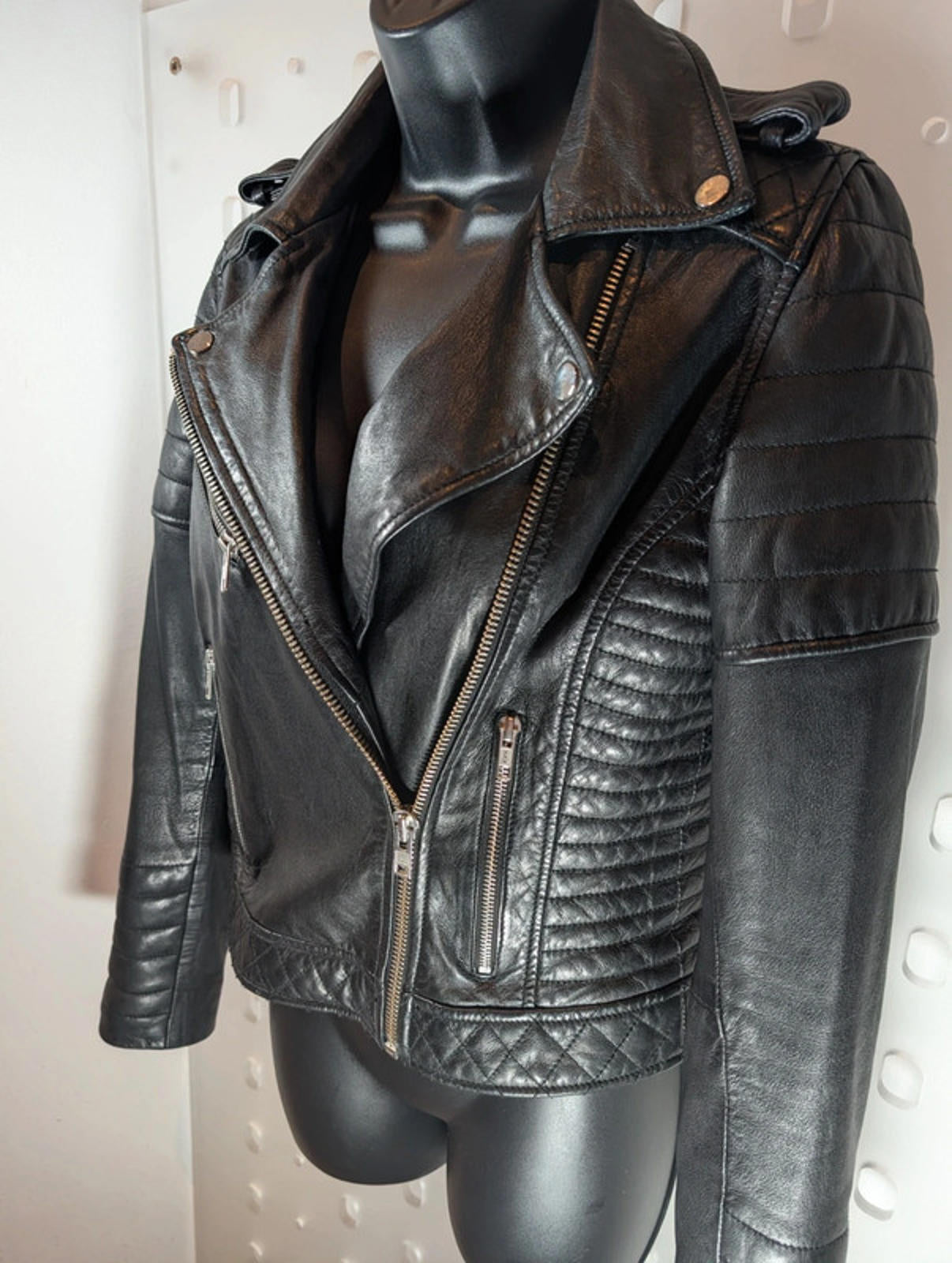 Jane Norman Classic Black Leather Biker Jacket – UK 10