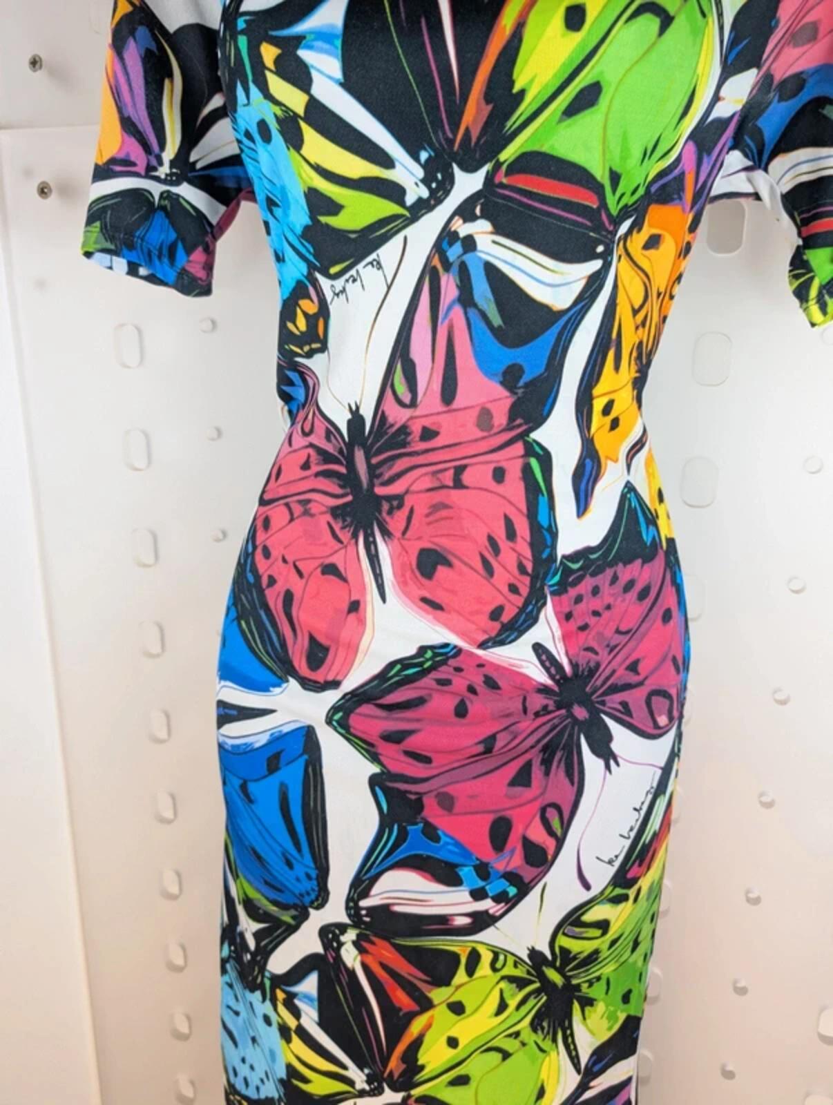 Iceberg Ice Vintage Bodycon Midi Dress Italy Butterfly Print Zip Shoulder UK10 M