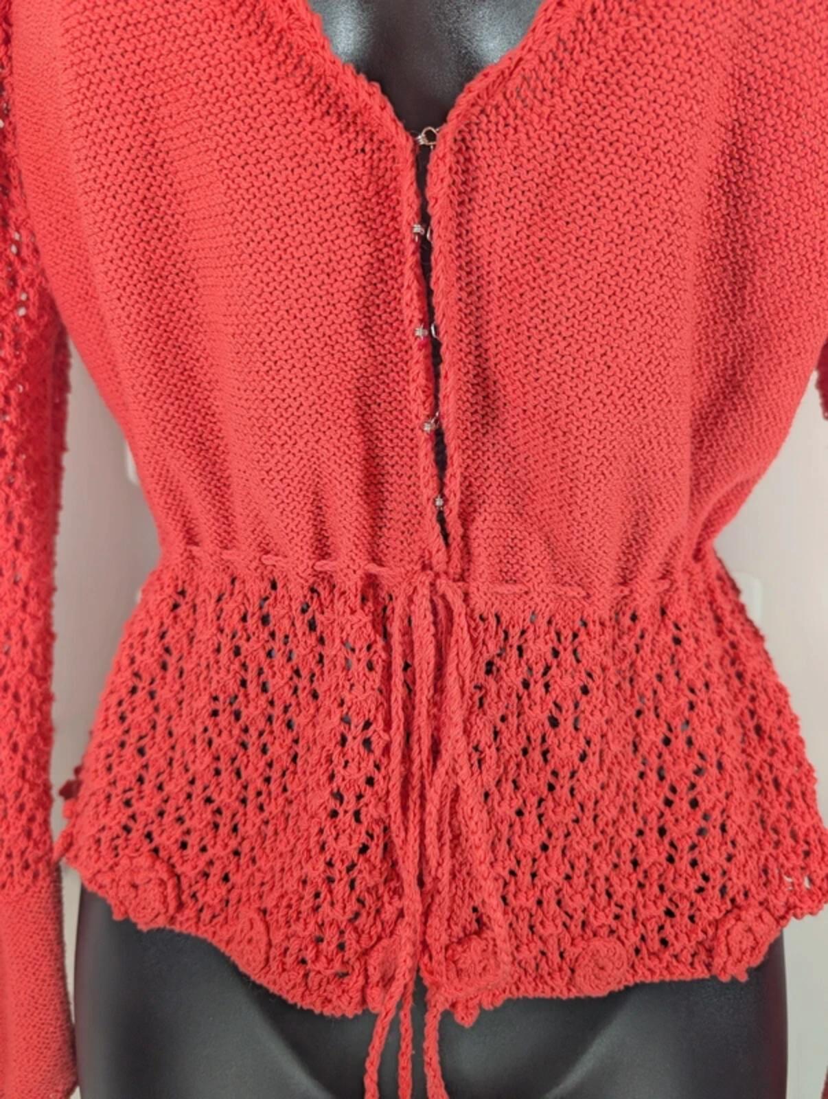 Sandwich Large Coral Crochet Cardigan Tie Waist Ramie Blend