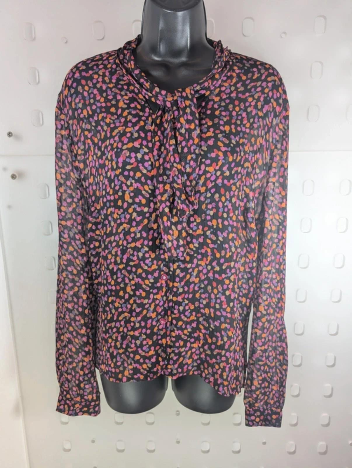 Vintage Penny Plain Confetti Print Blouse Black Purple UK14