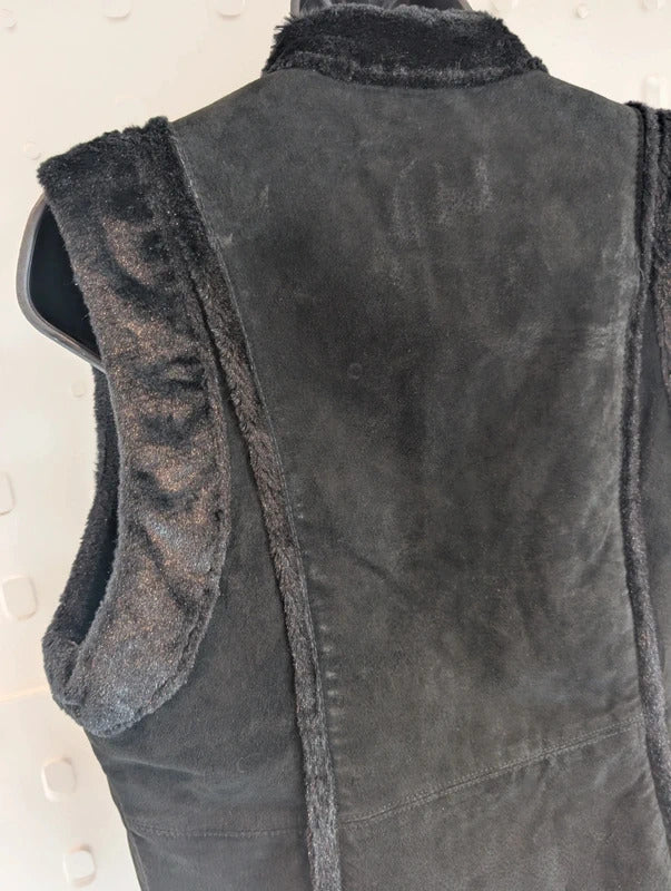 Vintage Y2K AMI Leather Faux Fur Gilet Waistcoat Medium
