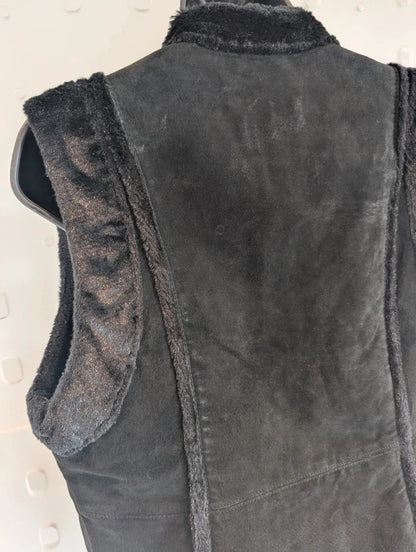 Vintage Y2K AMI Leather Faux Fur Gilet Waistcoat Medium