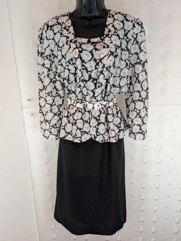 Vintage Classic Collection Black White Peplum Dress UK18