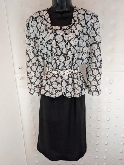 Vintage Classic Collection Black White Peplum Dress UK18